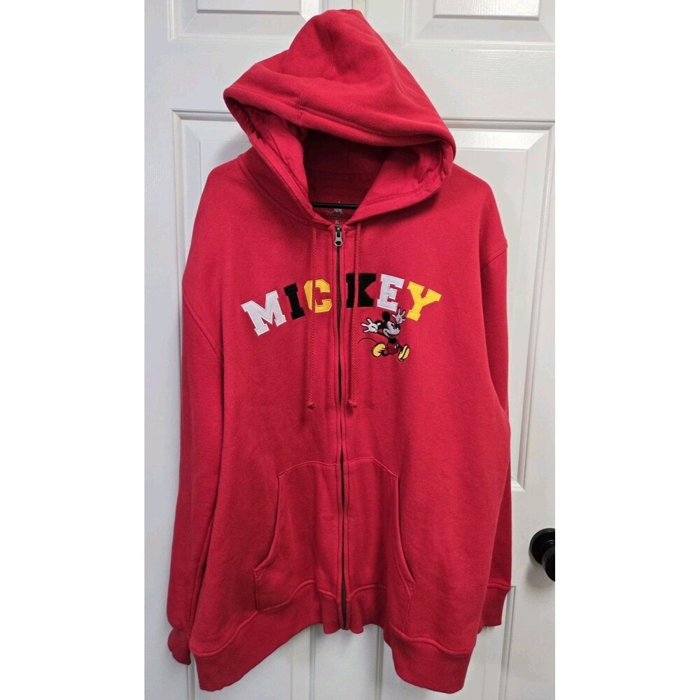 Disney Parks Walt Disney World Mickey Mouse Sketch Red Full Zip Hoodie Size XL